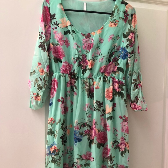 Mint floral chiffon maternity dress - Picture 2 of 6